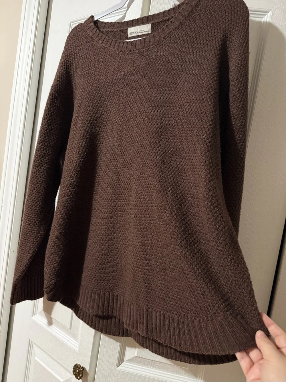 Zenana Chocolate Brown Crewneck Sweater - 1X/2x - Picture 8 of 16